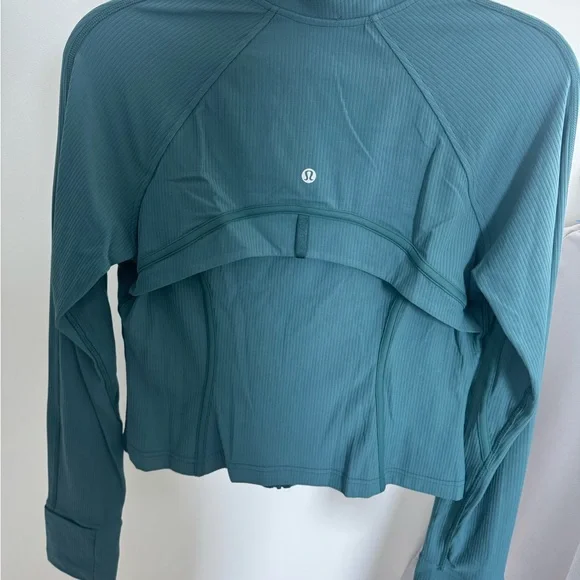 lululemon cropped define teal ribbed full-zip bomber jacket - Picture 2 of 5